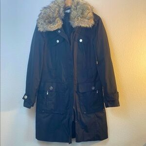 Kenneth Cole New York Black Trench Coat w/ Optional Lining and Fur Collar Size M